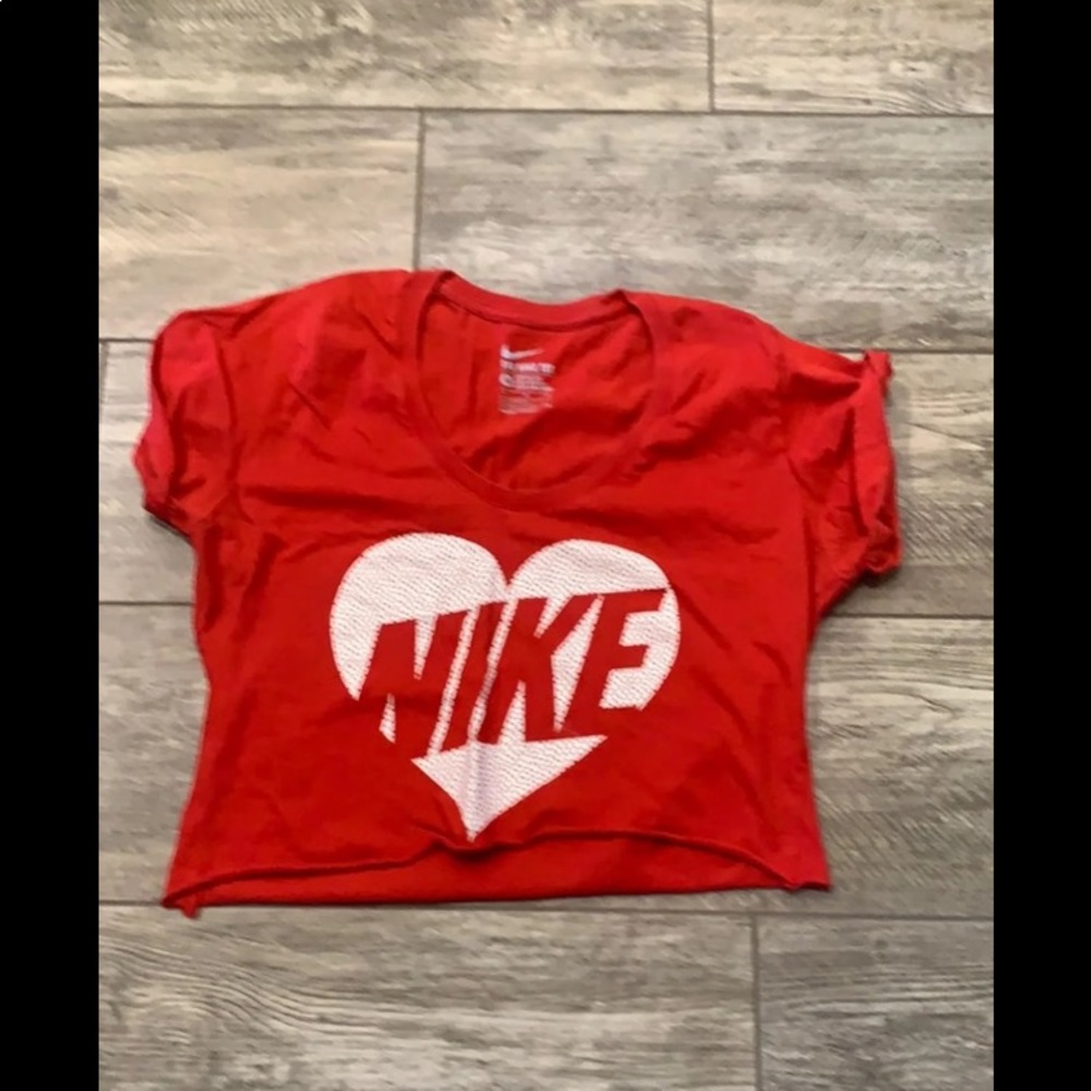 Nike red crop top white heart medium